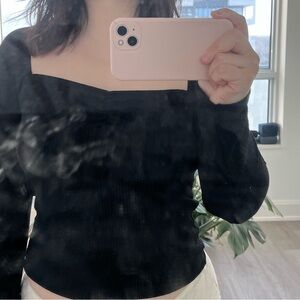 Black Square Neck Long Sleeve Top